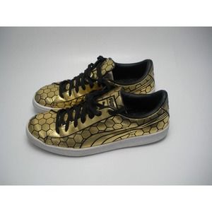 Puma Basket Low Classic Gold and Black Metallic Sneakers Men's Size 8 361102-01